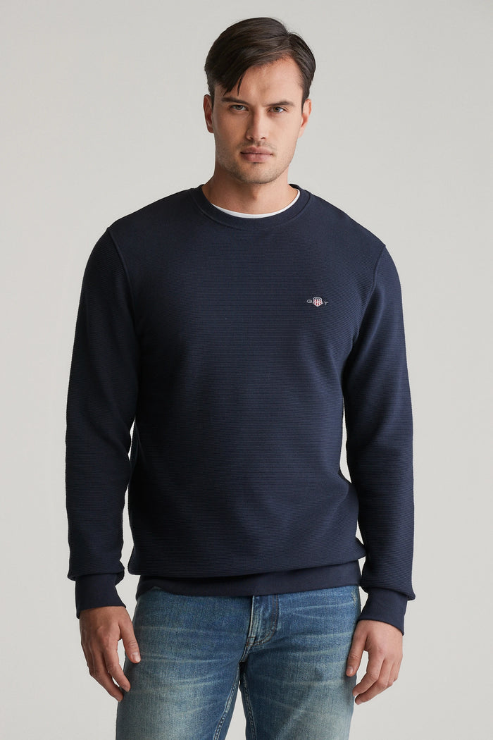 GANT Textured Crew Neck Sweater - Navy