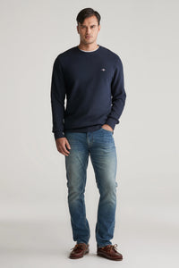 GANT Textured Crew Neck Sweater - Navy