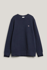 GANT Textured Crew Neck Sweater - Navy