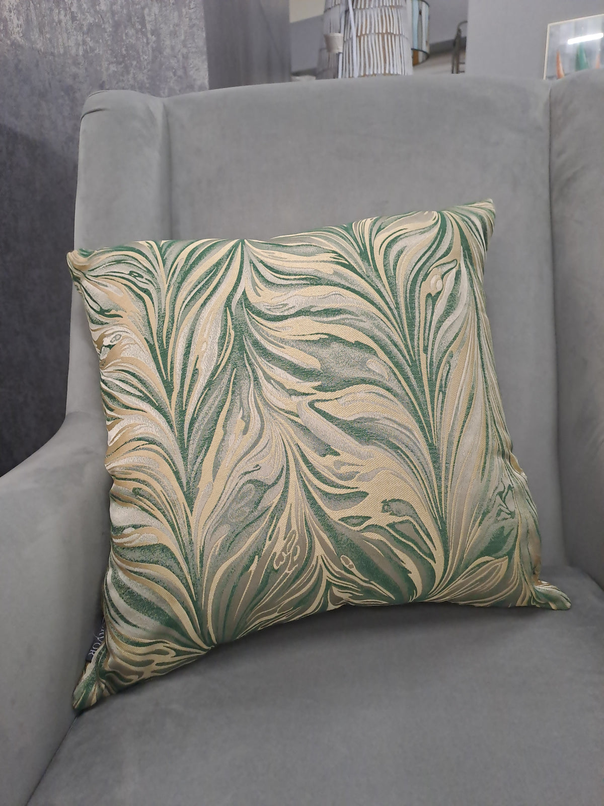 FERVOR & HUE : Abstract Cushion - Feather Emerald