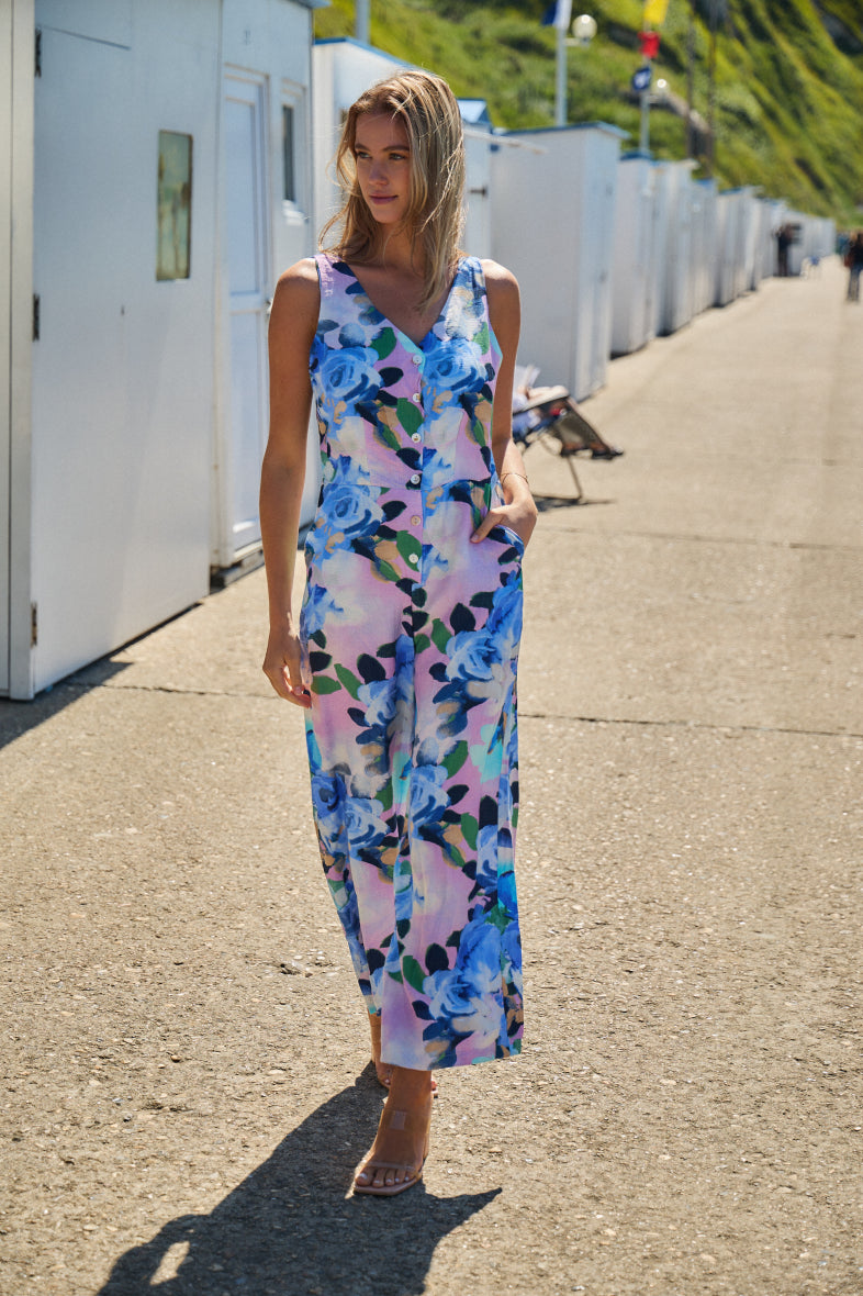 COPE CLOTHING : Floral Jumpsuit - Blue