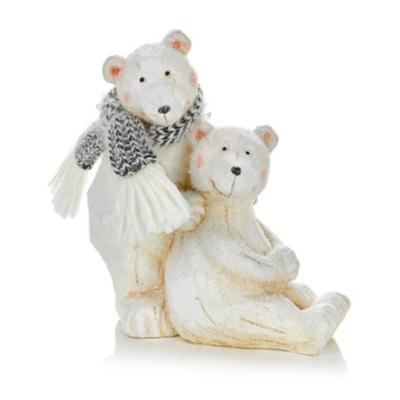 Christmas 21x19cm White Polar Bear w-Cub w Grey Scarf