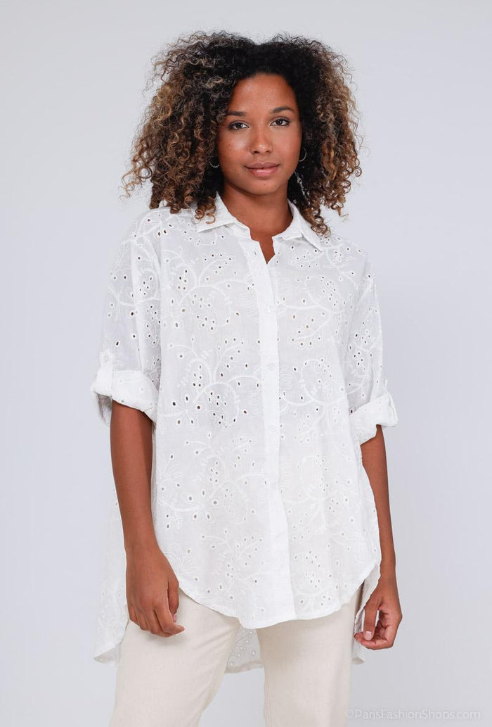 COPE CLOTHING : White Embroidery Shirt