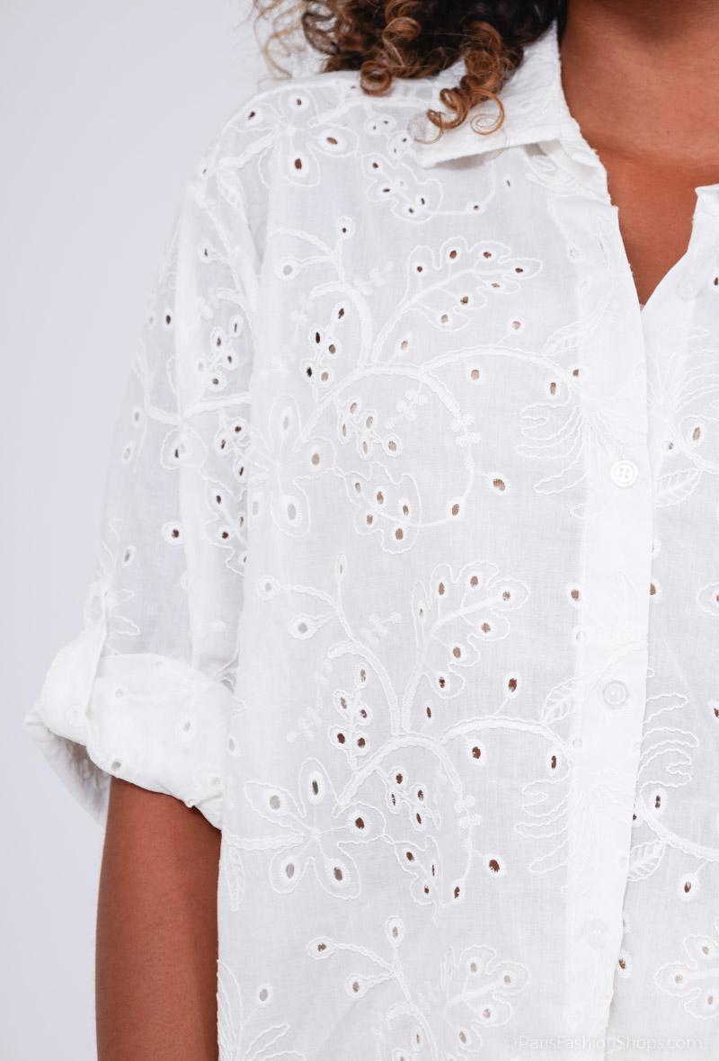 COPE CLOTHING : White Embroidery Shirt