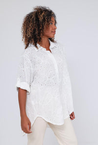 COPE CLOTHING : White Embroidery Shirt