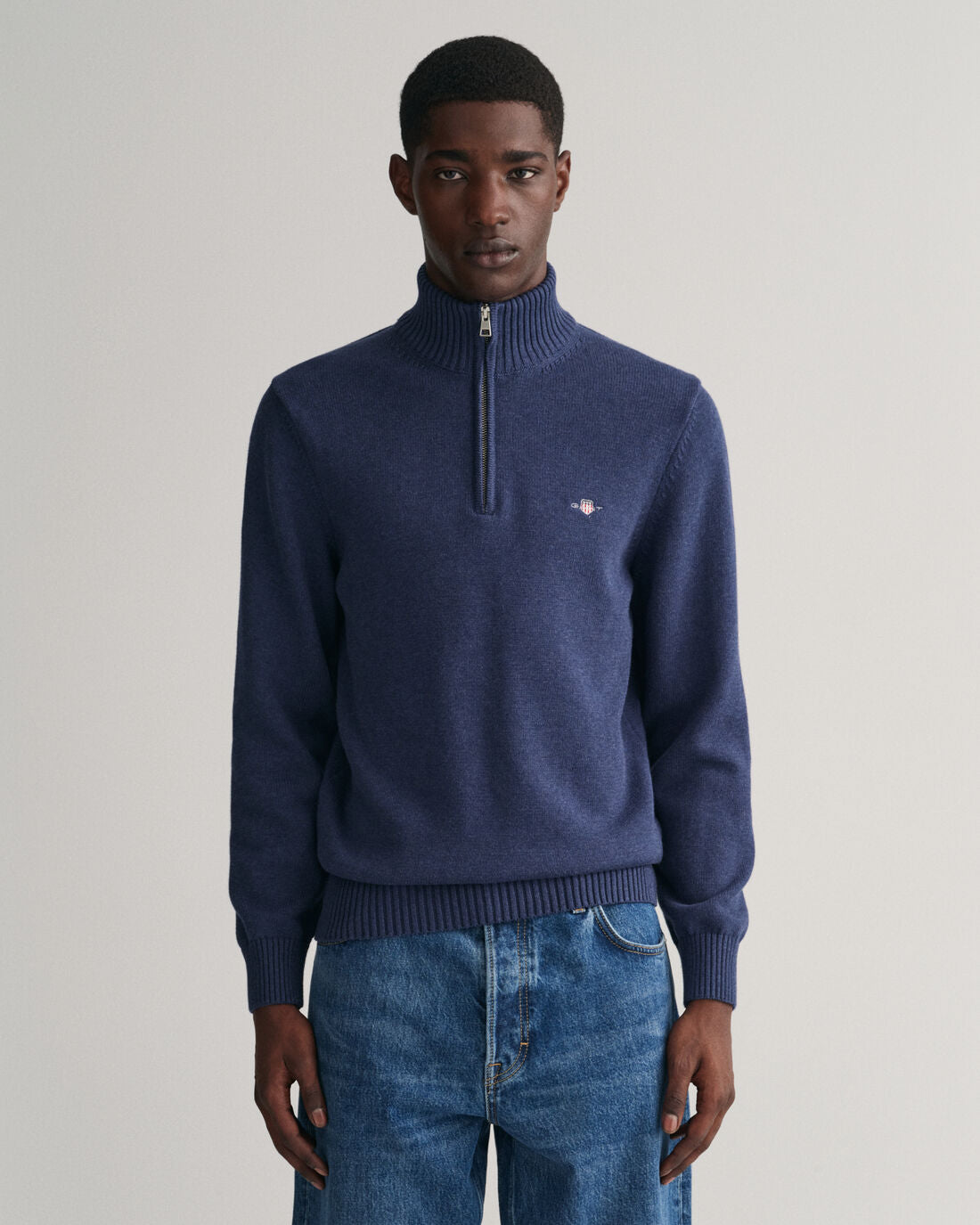 GANT : Casual Half Zip Sweater - Evening Blue