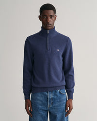 GANT : Casual Half Zip Sweater - Evening Blue