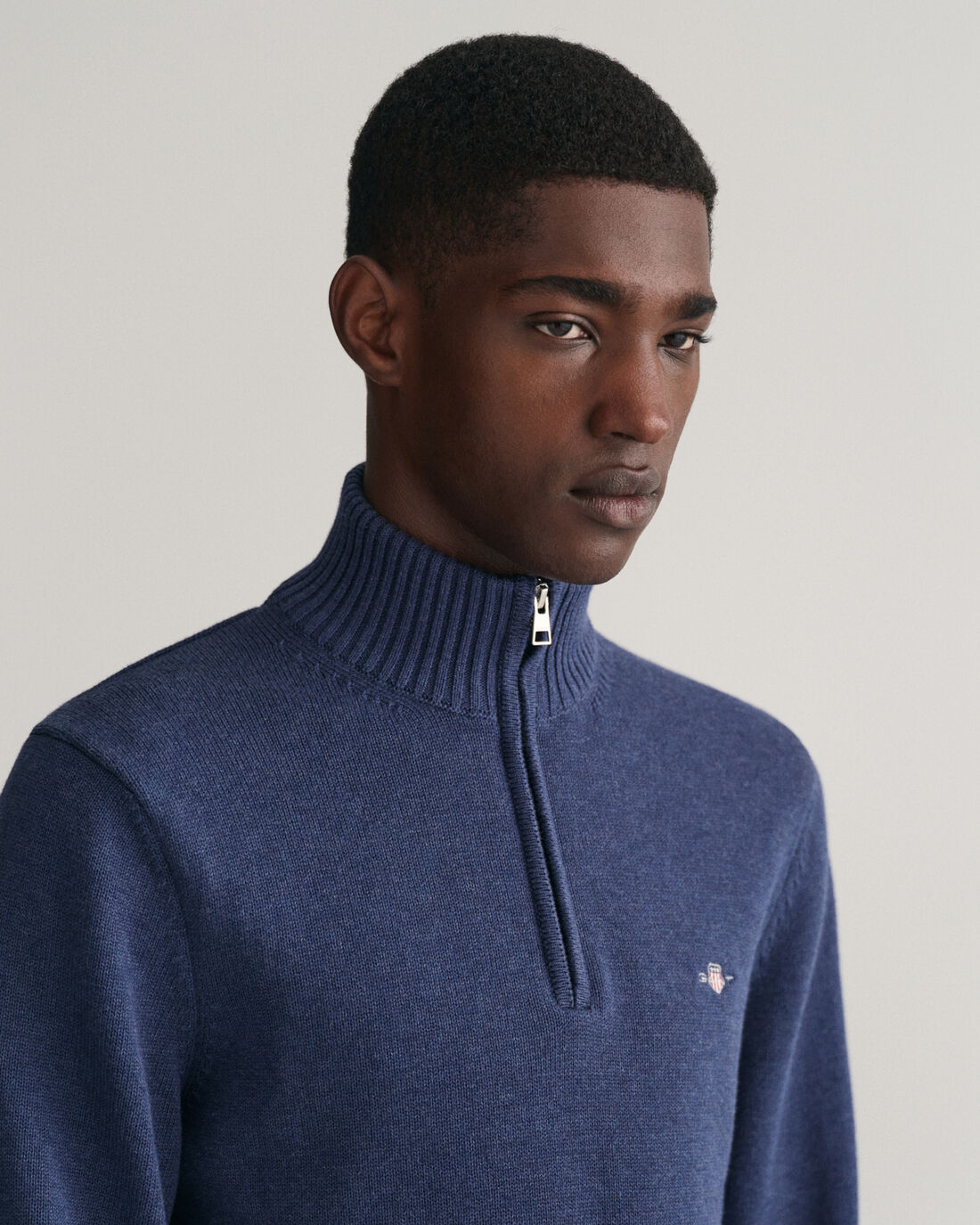 GANT : Casual Half Zip Sweater - Evening Blue