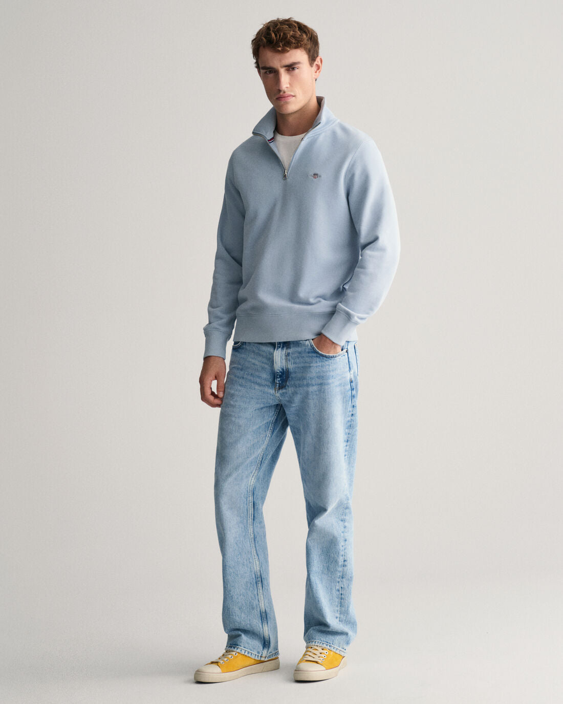 GANT : Shield Half Zip Sweater - Dove Blue