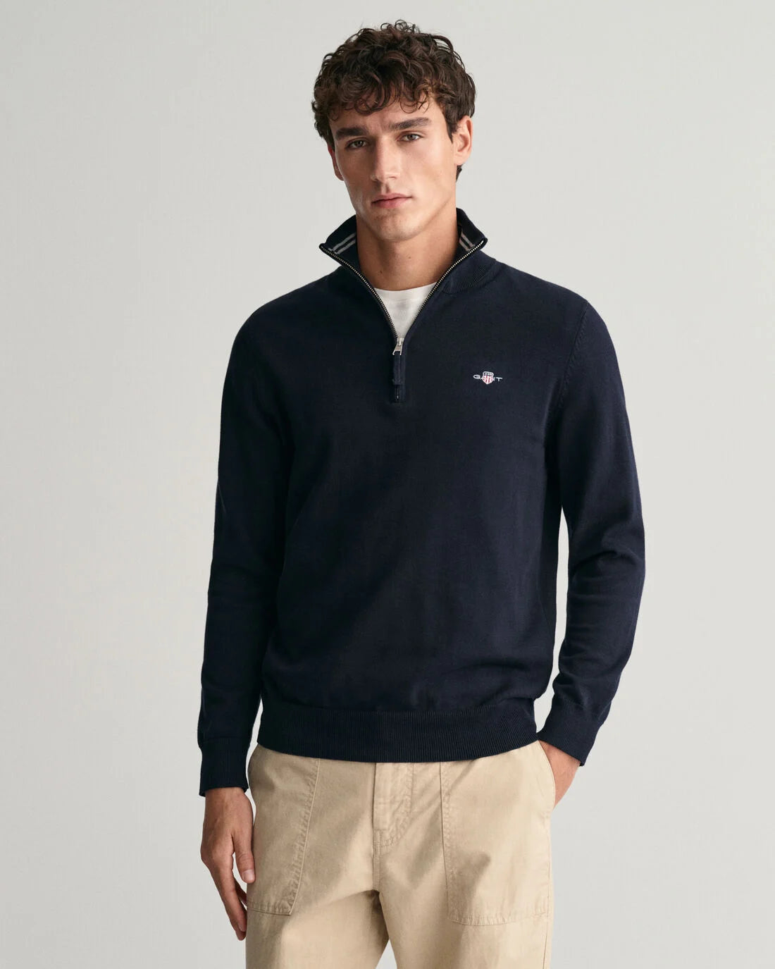 GANT : Classic Cotton Half Zip Sweater - Navy