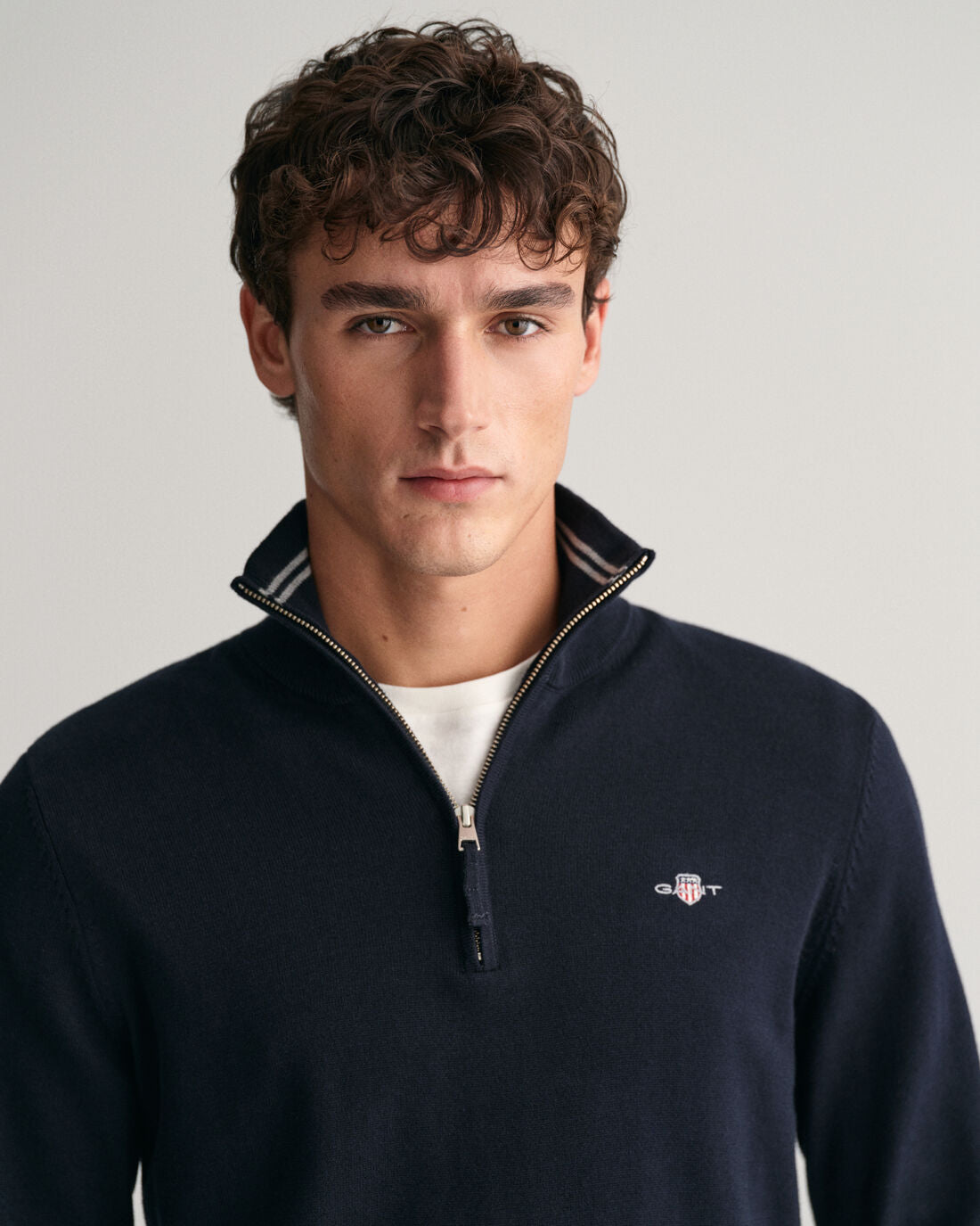 GANT : Classic Cotton Half Zip Sweater - Navy