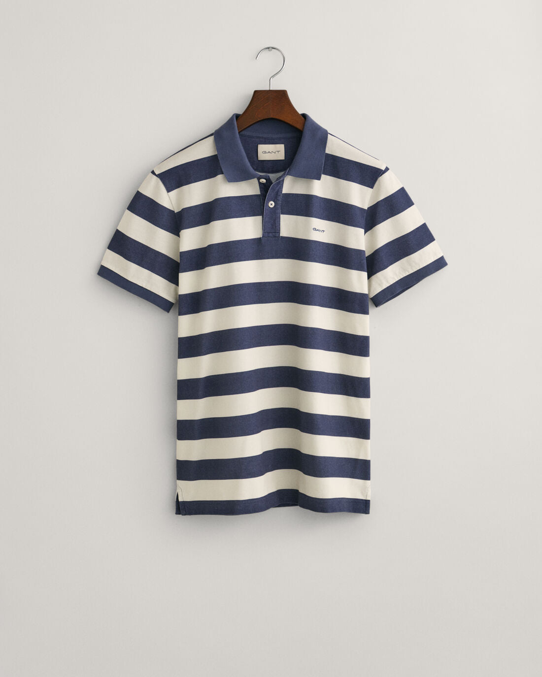 GANT : Striped Heavy Washed Polo Shirt - Evening Blue