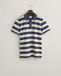 GANT : Striped Heavy Washed Polo Shirt - Evening Blue