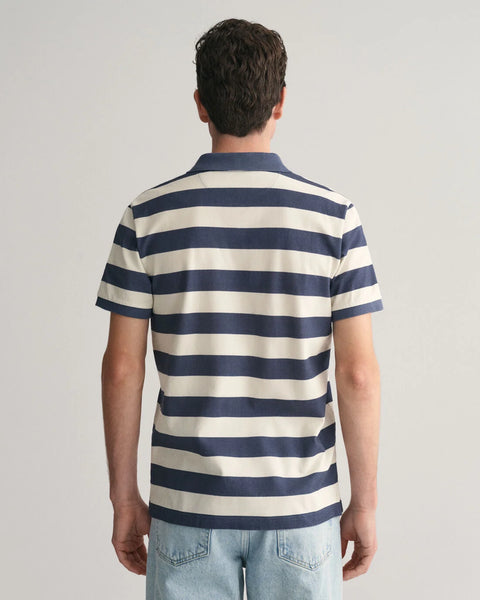 GANT : Striped Heavy Washed Polo Shirt - Evening Blue