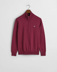 GANT : Classic Cotton Half Zip Sweater - Wine Red