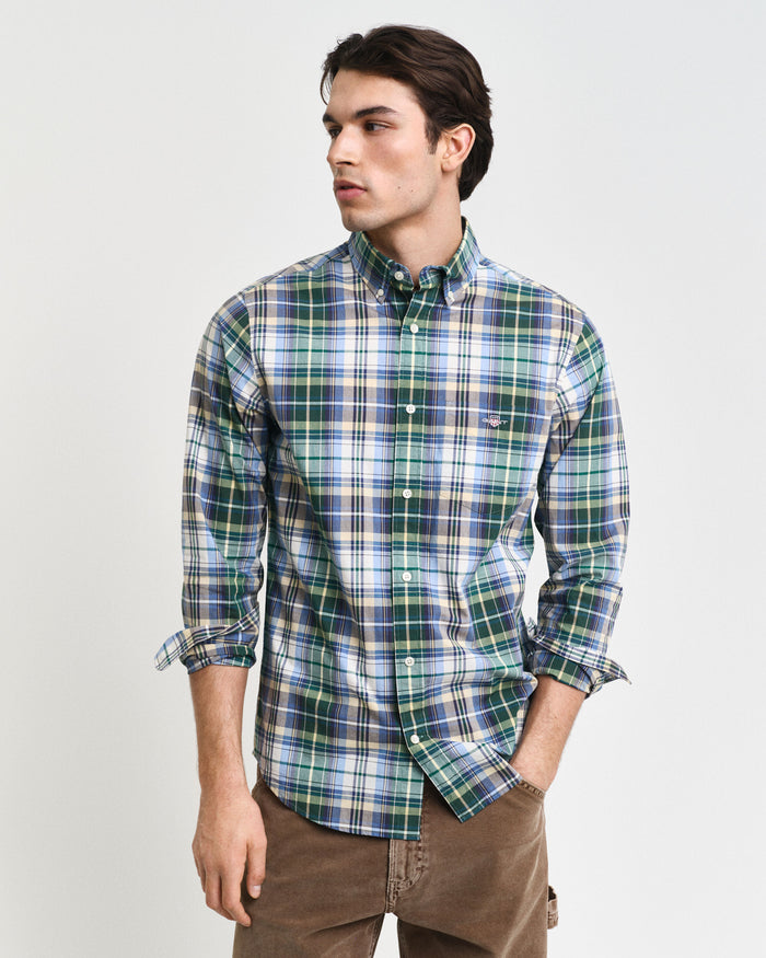 GANT : Regular Fit Tartan Checked Poplin Shirt - Green