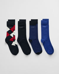 GANT 4-Pack Argyle Striped Solid - Gift Box - Marine