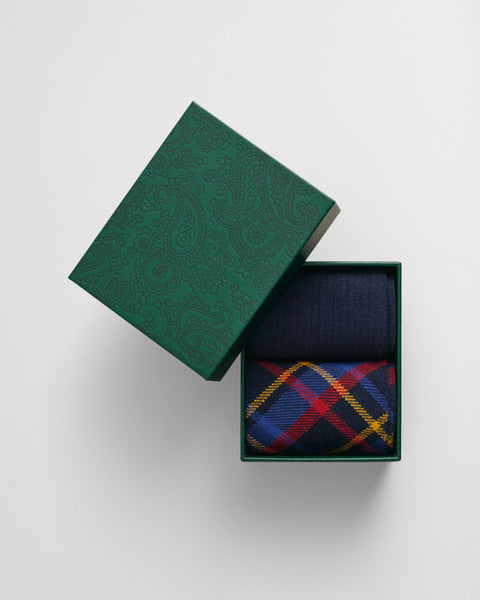 GANT 2-Pack Checked & Ribbed Socks - Gift Box - Navy