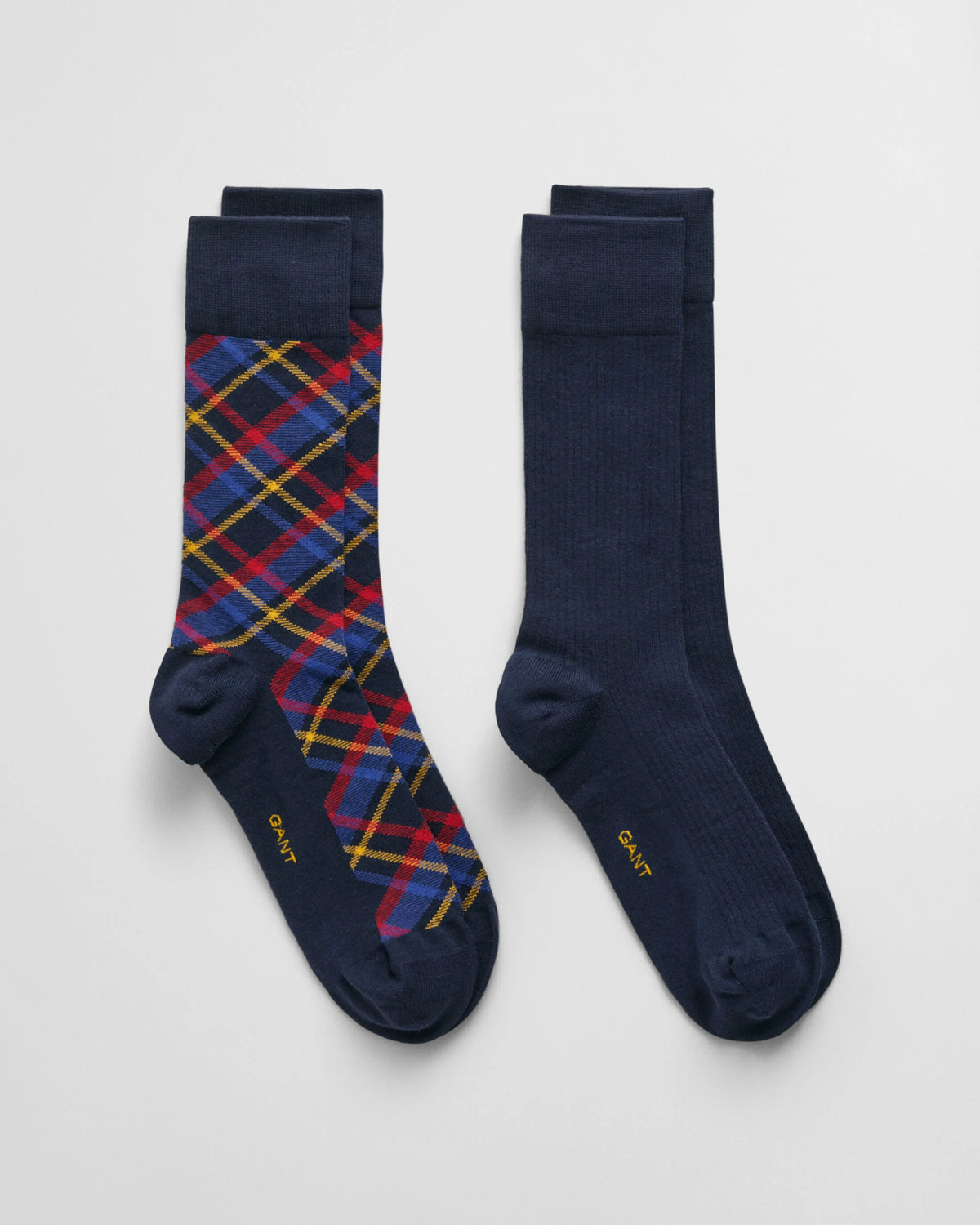 GANT 2-Pack Checked & Ribbed Socks - Gift Box - Navy