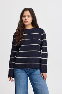 ICHI : Boston Striped Pullover - Navy