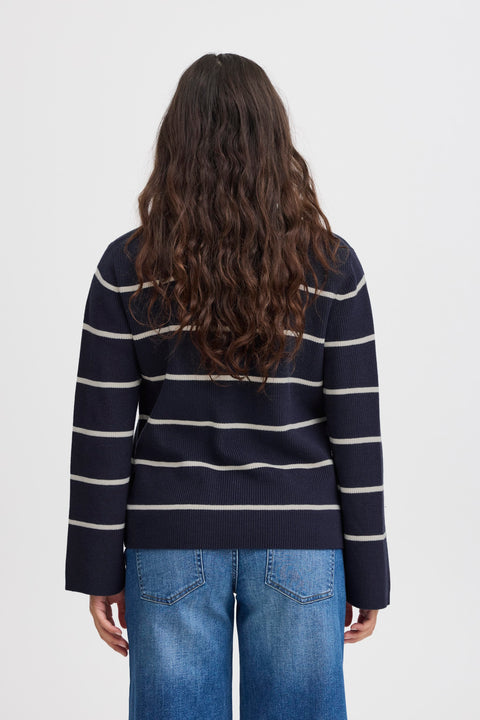 ICHI : Boston Striped Pullover - Navy