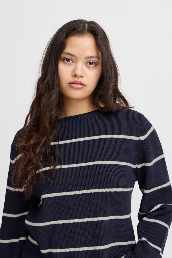 ICHI : Boston Striped Pullover - Navy