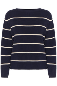 ICHI : Boston Striped Pullover - Navy