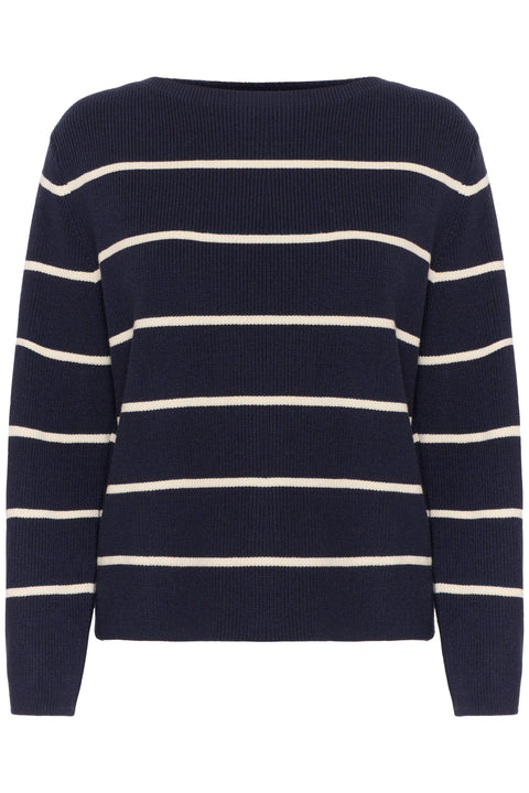 ICHI : Boston Striped Pullover - Navy