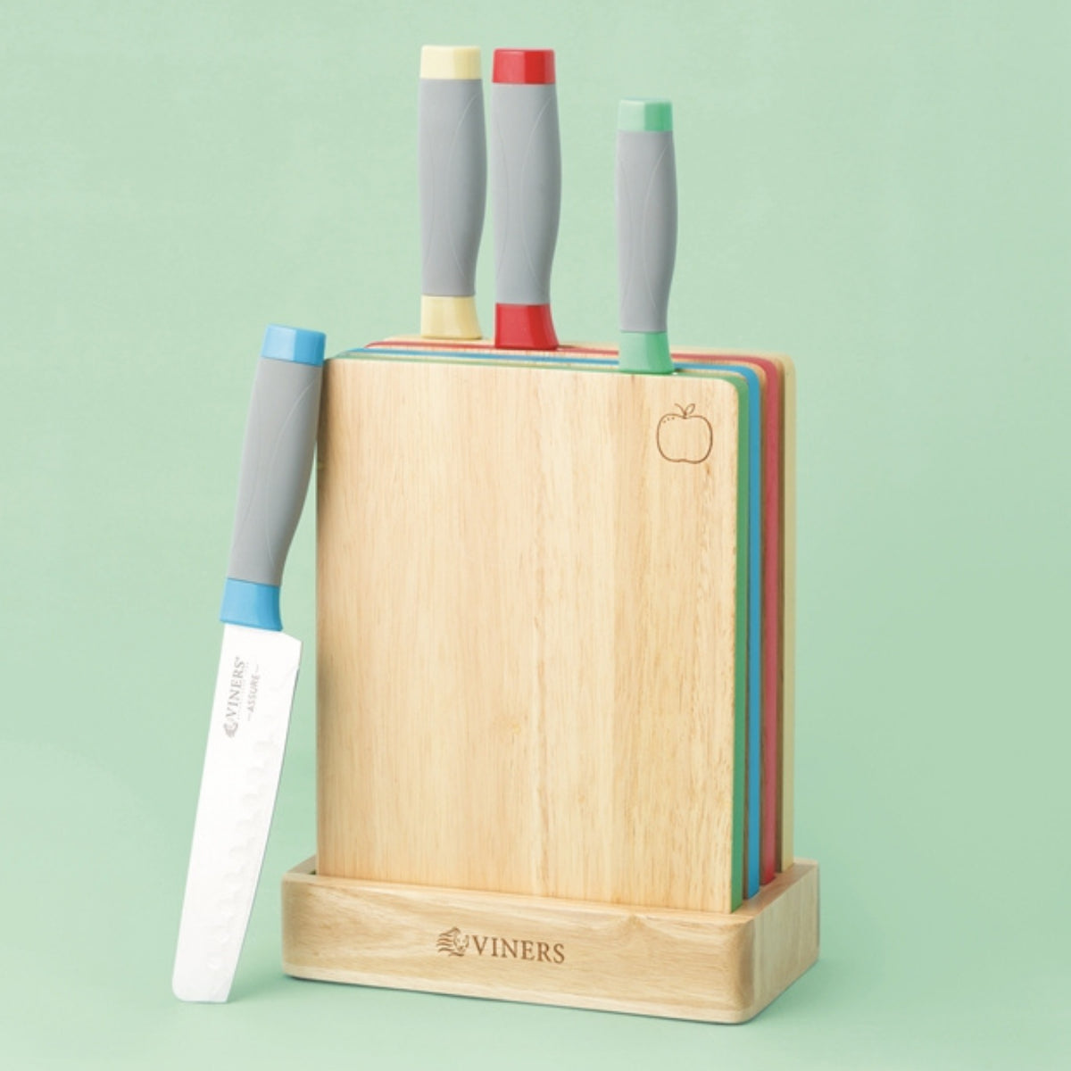 VINERS : Assure Colour Code Knife Block & Board Set