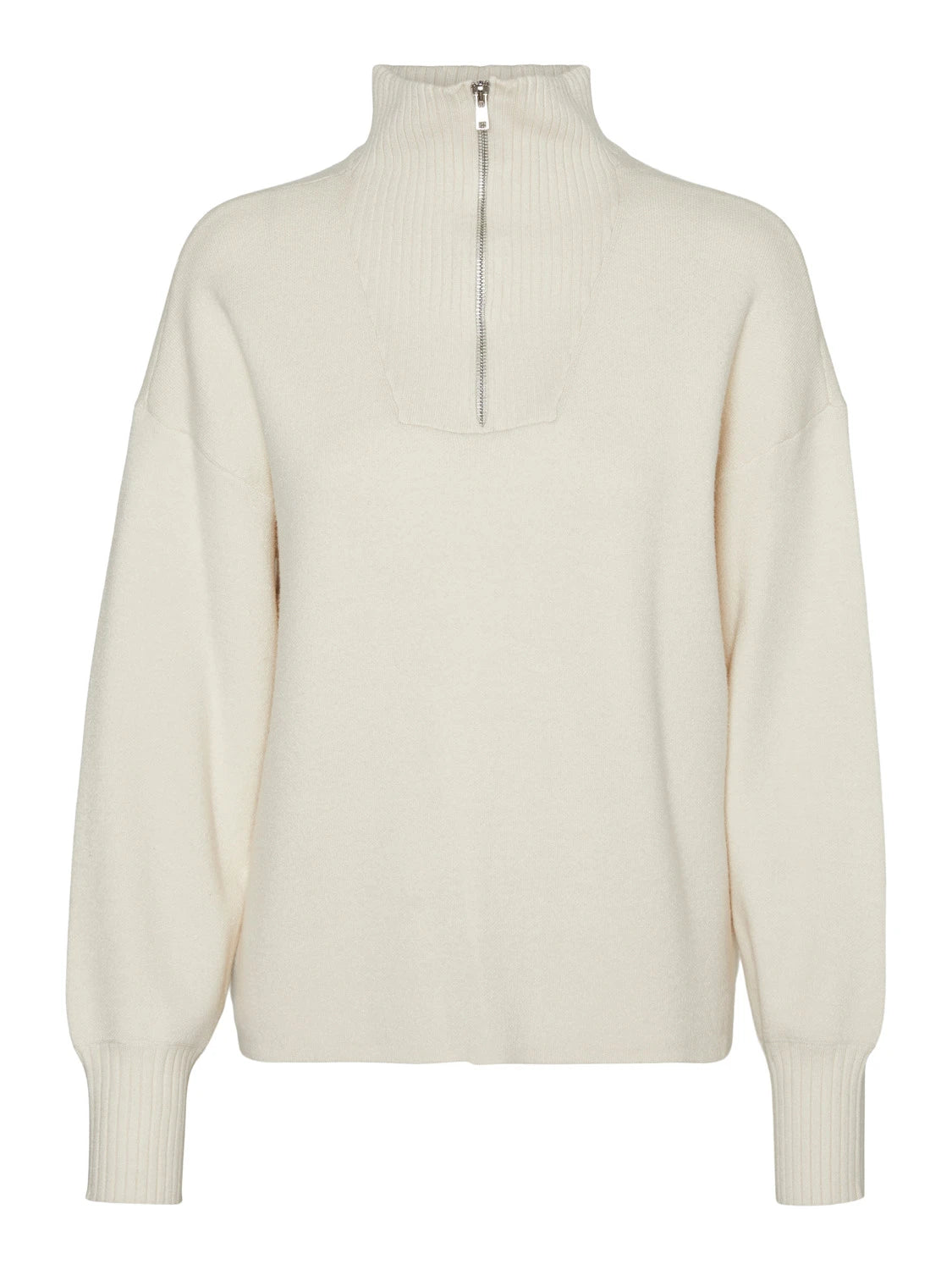 VERO MODA : Goldneedle Longsleeve Highneck Zip Top - Birch