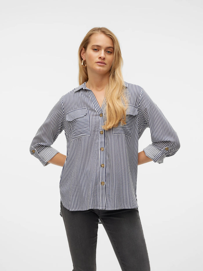 VERO MODA : Bumpy Regular Fit Shirt - Ink/White