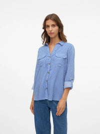 VERO MODA : Bumpy Regular Fit Shirt - Royal/White