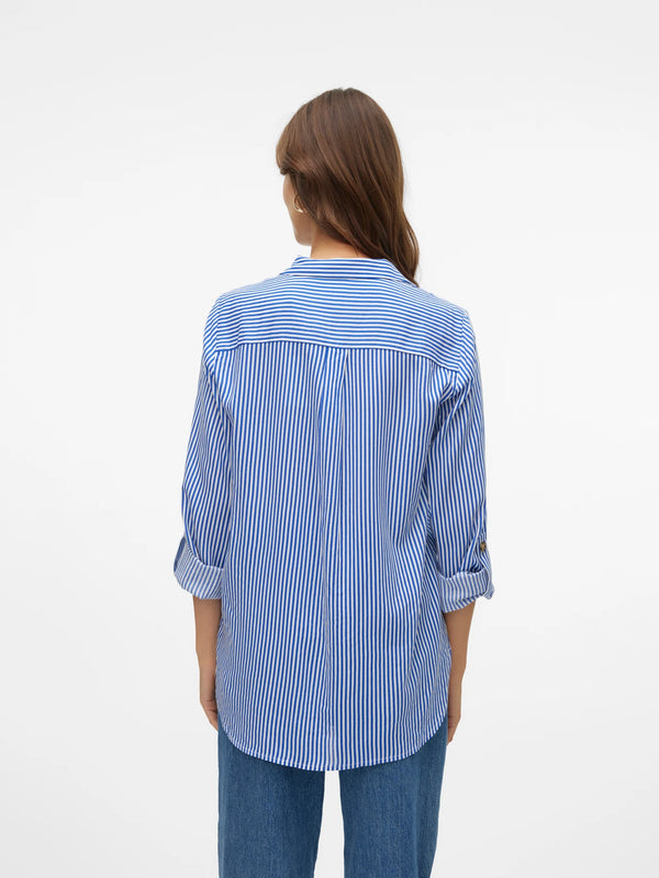 VERO MODA : Bumpy Regular Fit Shirt - Royal/White