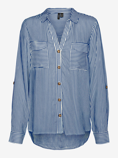 VERO MODA : Bumpy Regular Fit Shirt - Royal/White