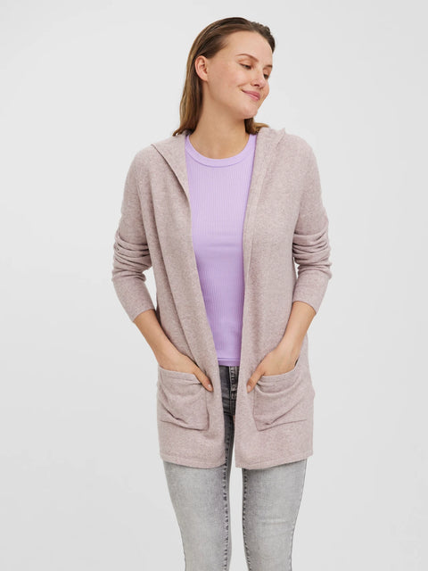 VERO MODA Hooded Knit Long Cardigan - Rose