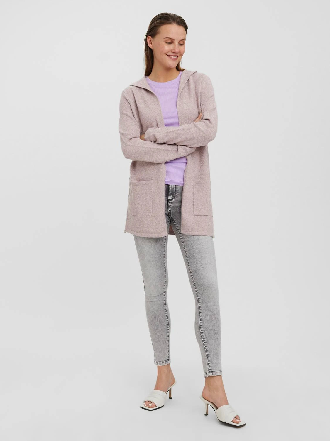 VERO MODA Hooded Knit Long Cardigan - Rose