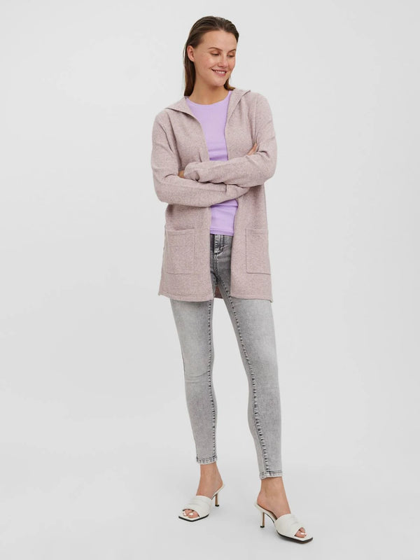 VERO MODA Hooded Knit Long Cardigan - Rose