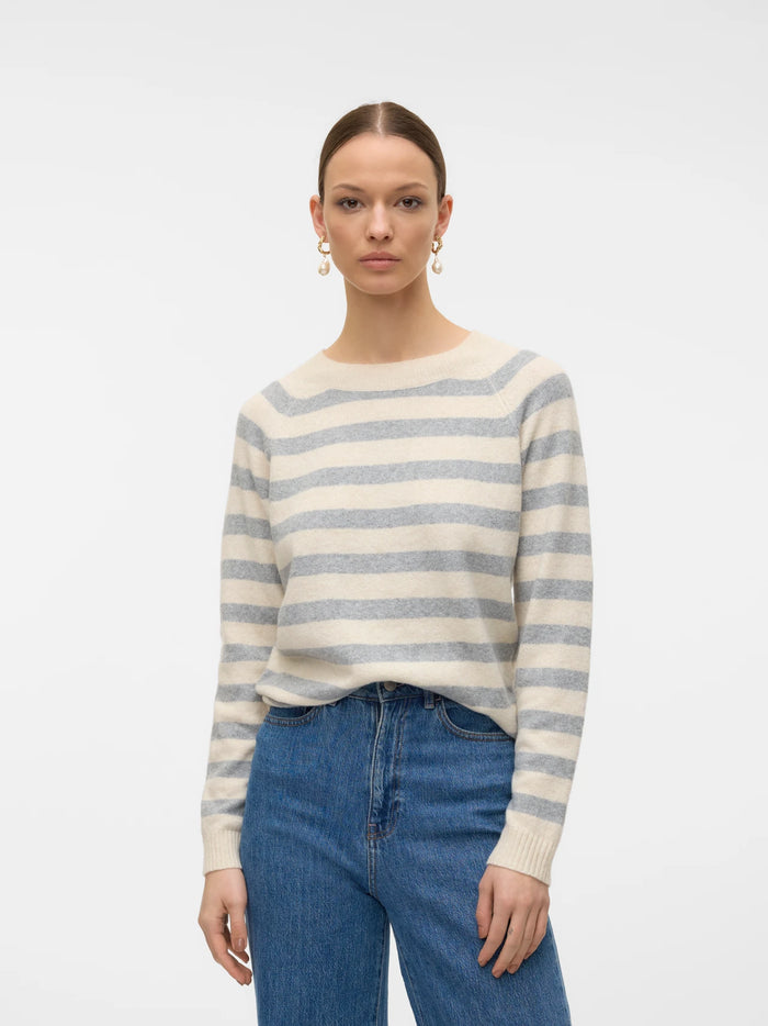 VERO MODA : Doffy Round Neck Knitted Pullover - Stripe