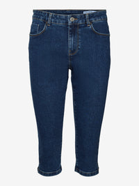 VERO MODA : Mid Rise Slim Fit Cropped Jean - Dark Blue