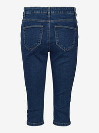 VERO MODA : Mid Rise Slim Fit Cropped Jean - Dark Blue