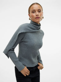 VERO MODA : Zoey Wrap Neck Jumper - Grey