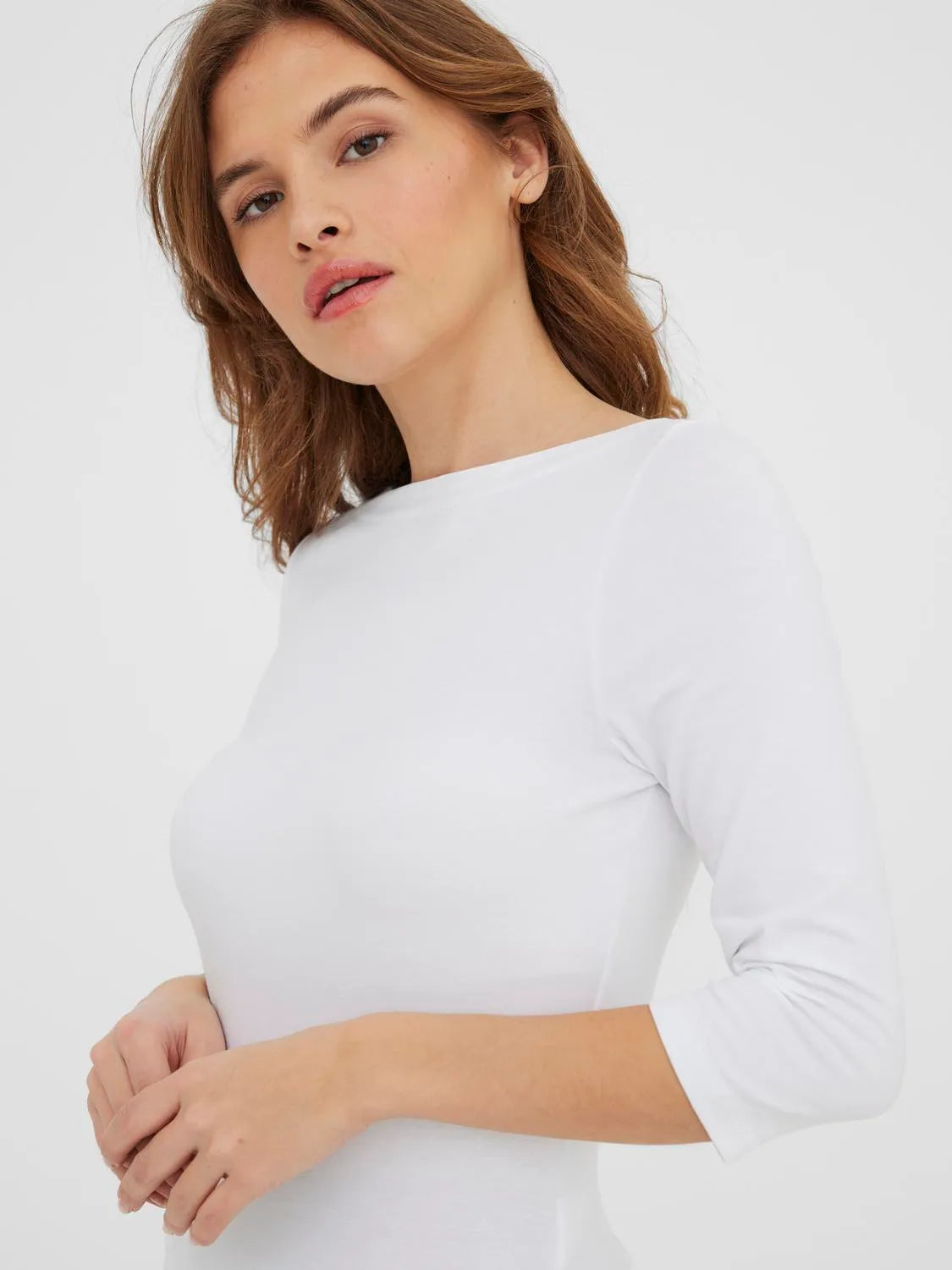 VERO MODA Panda Boat Neck 3/4 Sleeve Top - White