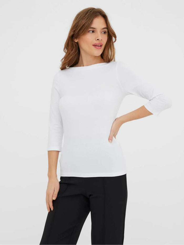 VERO MODA Panda Boat Neck 3/4 Sleeve Top - White