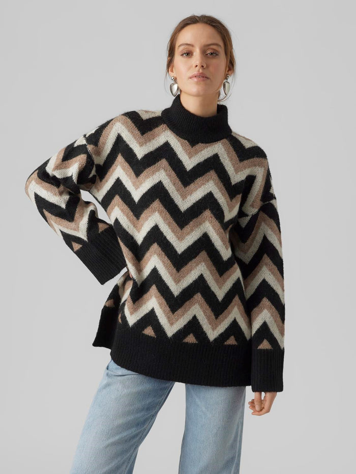 VERO MODA : High Neck Jumper - Black/Brown Lentil