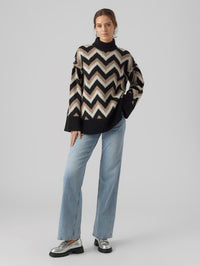 VERO MODA : High Neck Jumper - Black/Brown Lentil