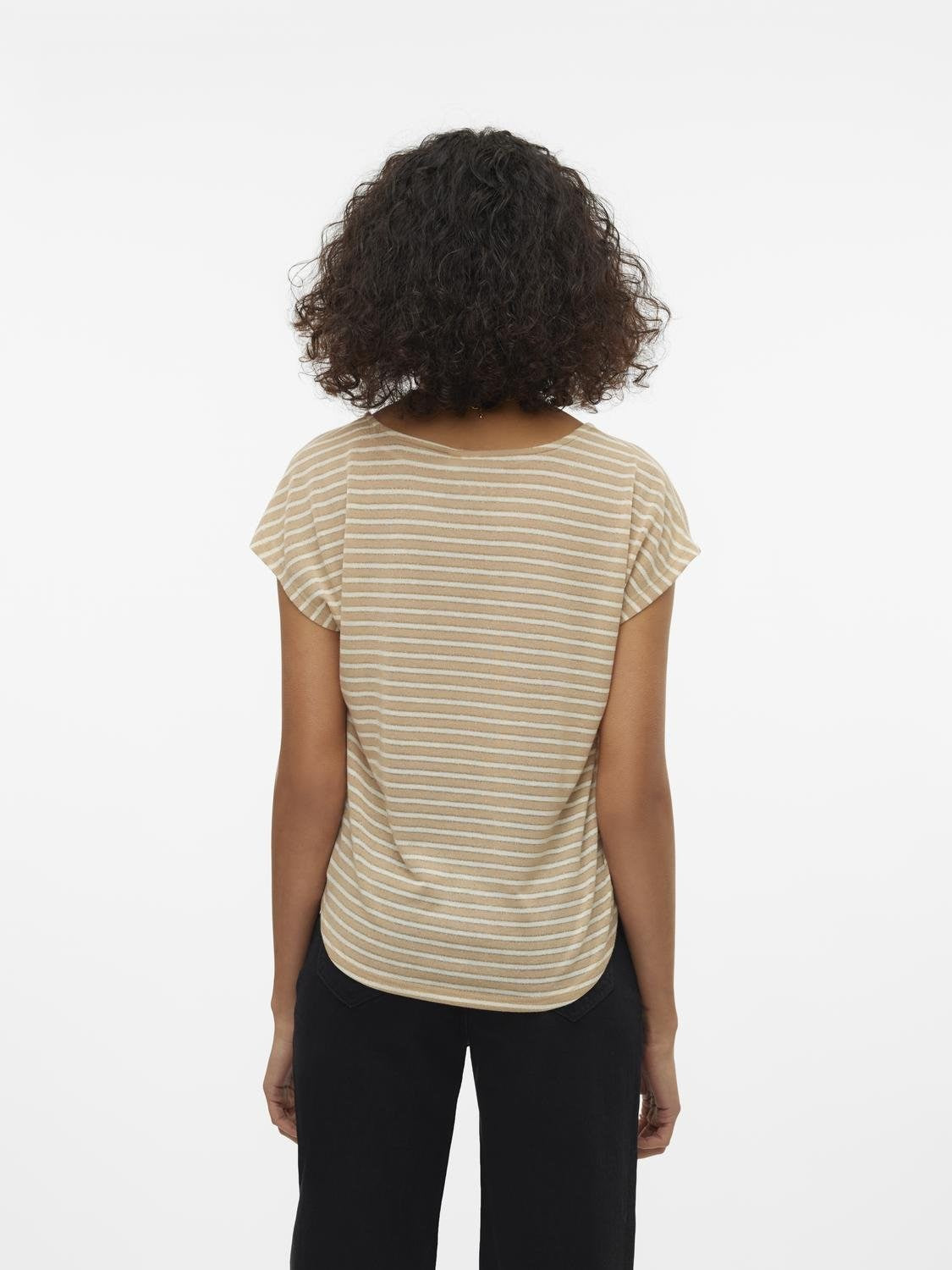 VERO MODA : Gatja V-Neck Lurex T-Shirt - Birch