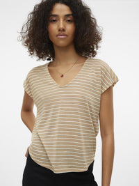 VERO MODA : Gatja V-Neck Lurex T-Shirt - Birch