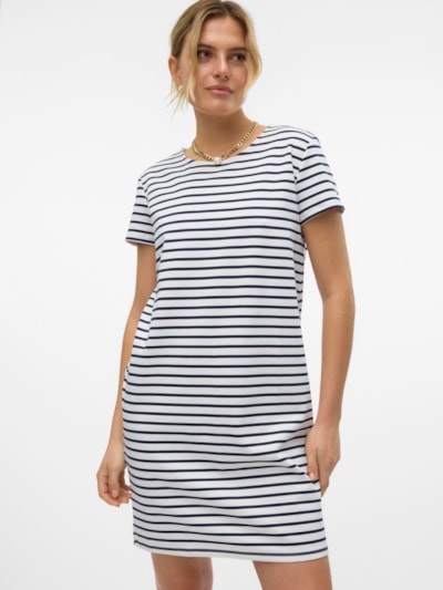 VERO MODA : Abby SS Striped Short Zip Dress - White/Navy