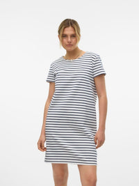 VERO MODA : Abby SS Striped Short Zip Dress - White/Navy