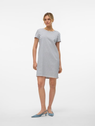 VERO MODA : Abby SS Striped Short Zip Dress - White/Navy